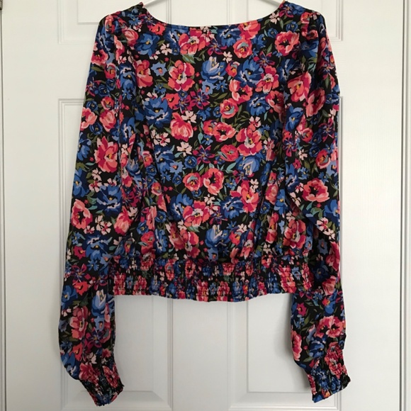 ONLY Floral Long Sleeve Top Blouse XL Blue Pink Green Patterned - Picture 2 of 14